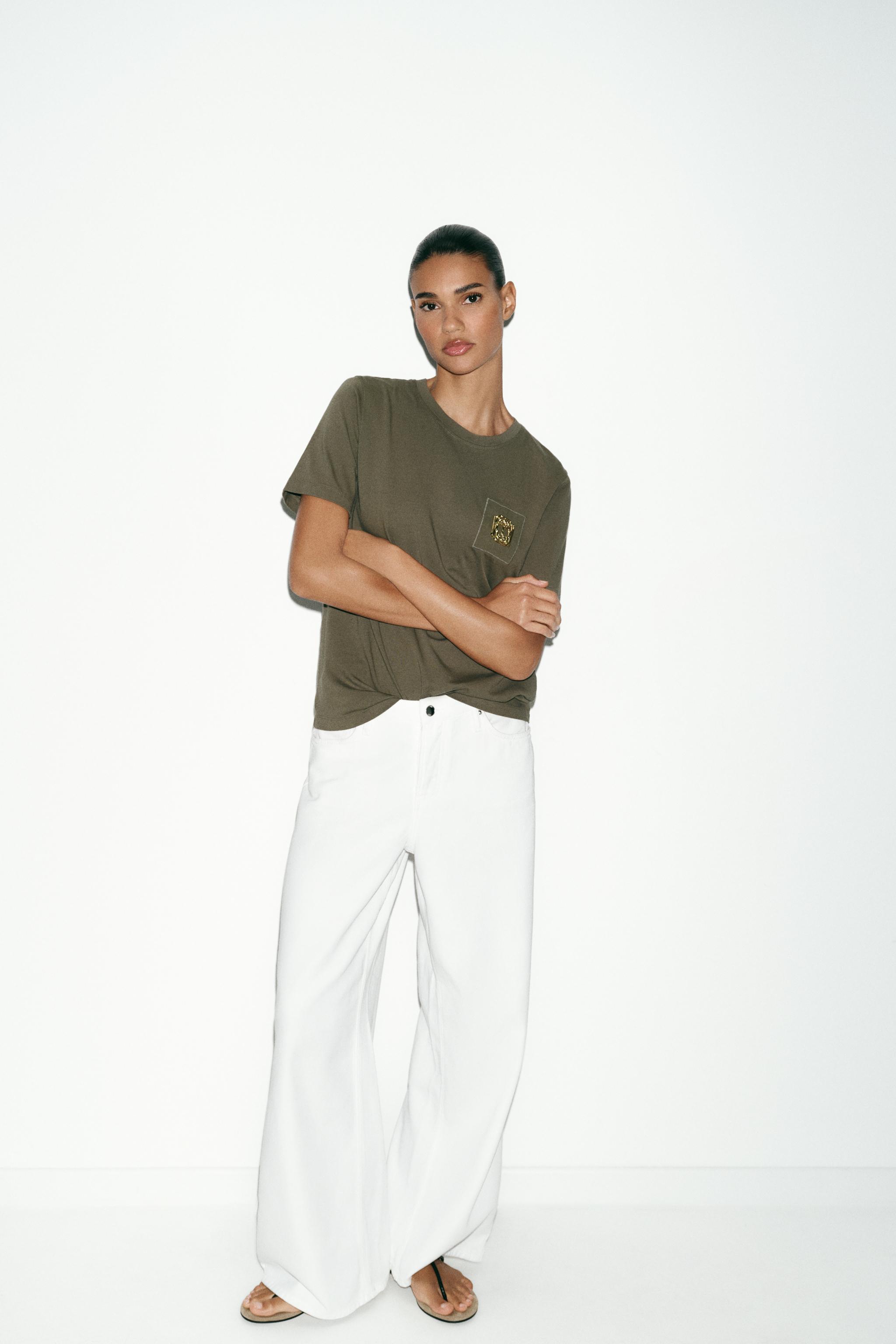 WASHED EFFECT BEAD TRIM T-SHIRT